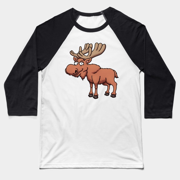 Happy Cartoon Moose Baseball T-Shirt by TheMaskedTooner